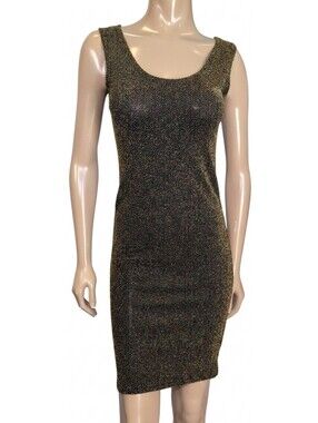 AnM Gold Glitter Knit Bodycon Mini Dress Black Metallic Sparkly Sleeveless